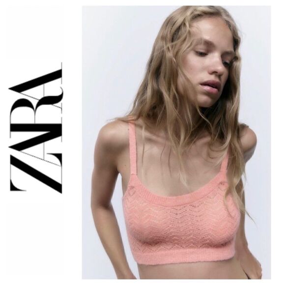 NWT Zara Pink Alpaca & Wool Blend Pointelle Cropped Top - Picture 1 of 12